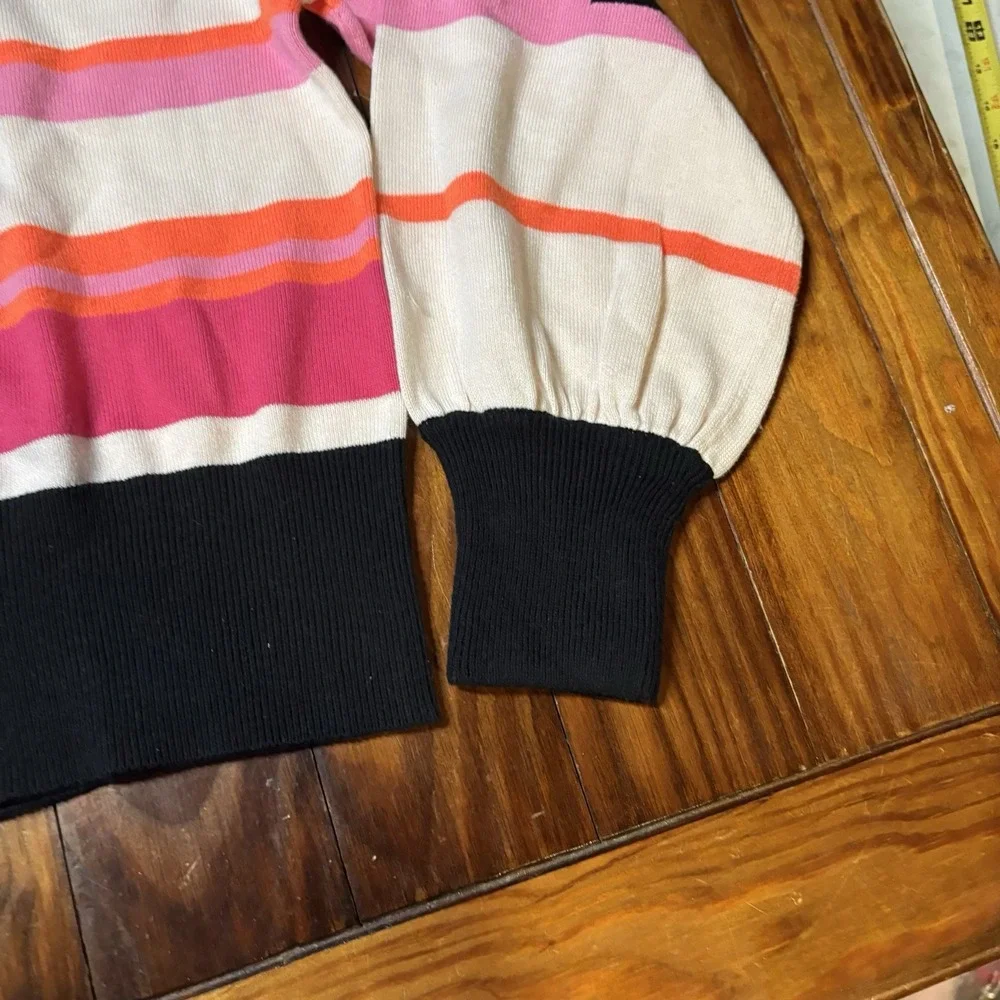 WISPR Brodie 1/4 Zip Pink Striped LOVE SLEEVES Pullover Sweater Sz S Silk A1907